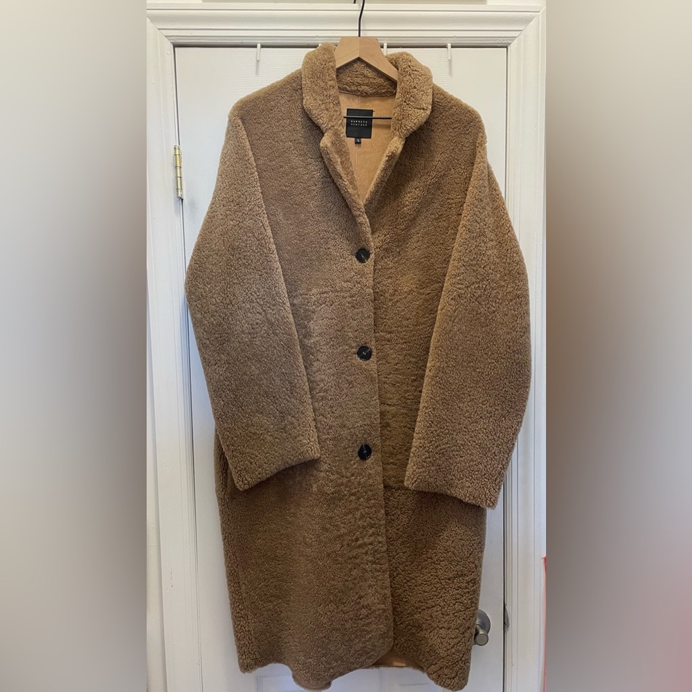 Barneys New York Camel Fleece Lambskin Fur Coat